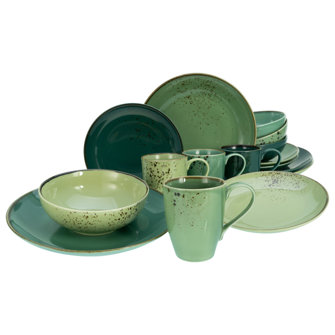 Serie Nature Collection GREEN LIFE 16-tlg. Geschirrset aus Steingut für 4 Personen