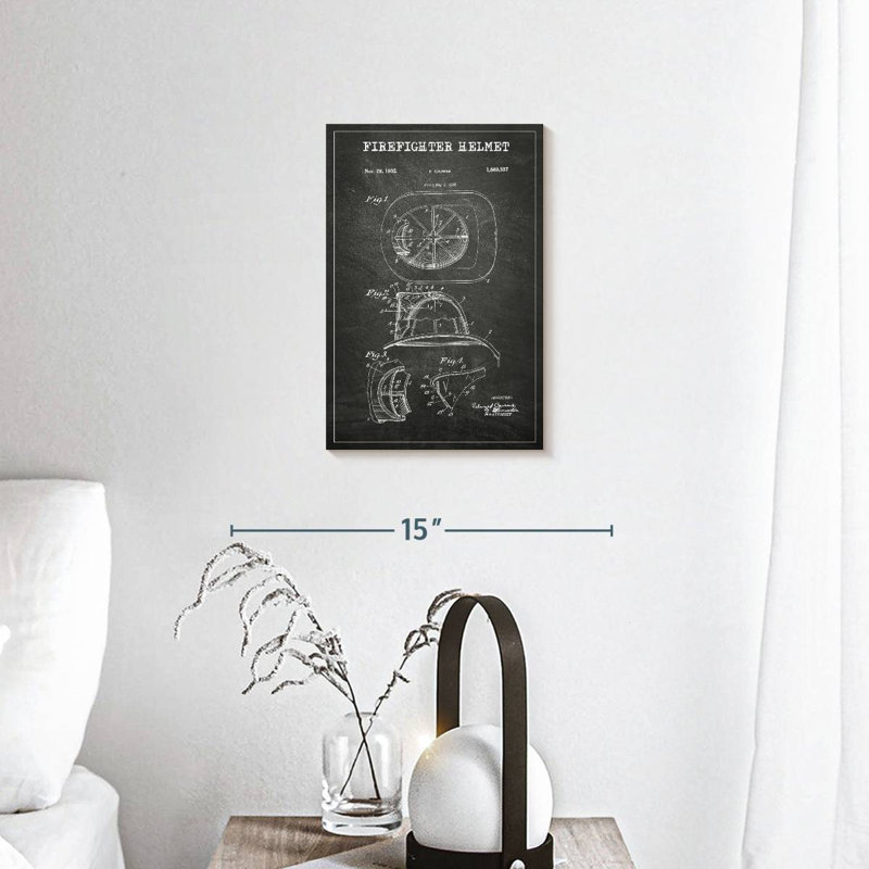 Firefighter Helmet BW Patent Canvas Print, 8" H x 12" W x 1" D