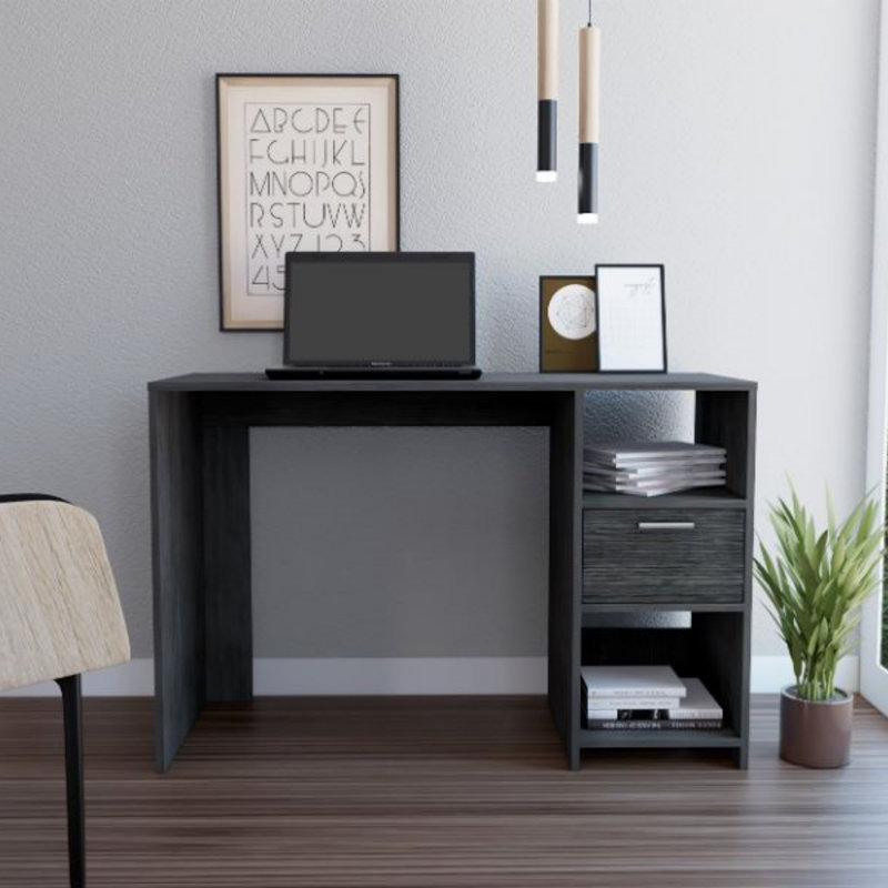 Bureau d'ordinateur, un tiroir, deux tablettes, Gris, H 28,62 po x l 43,36 po x P 16,96 po