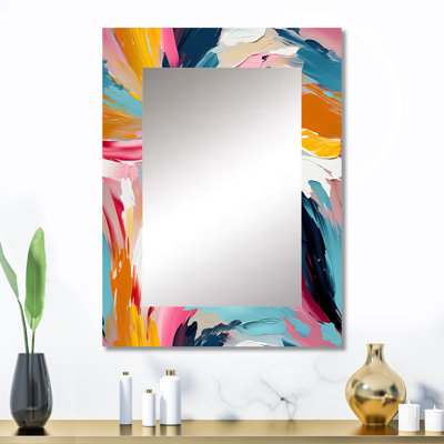 «Colorful Vibrant Paint Swirl Bliss» - miroir décoratif abstrait, grand miroir mural moderne, impression d'art en métal