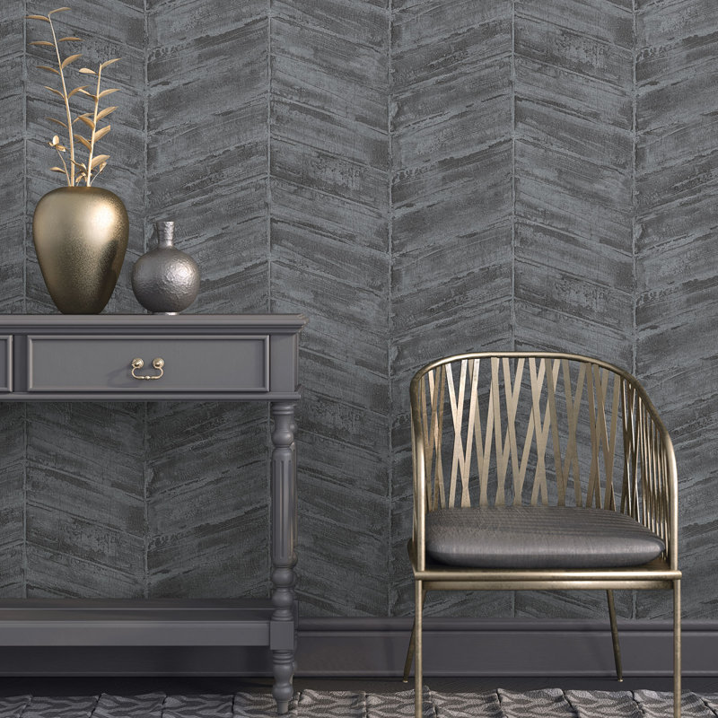 Adelphia Pearlescent Chevron Design 10m x 53cm, Charcoal