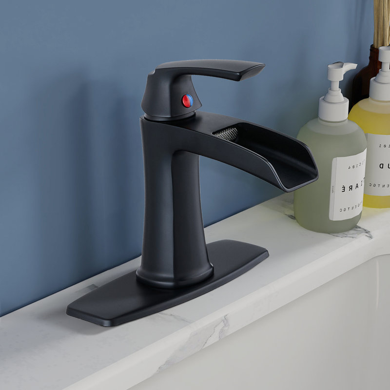 Topcraft Single-Handle Single-Hole Bathroom Sink Faucet With Pop-Up Drain And Deck Plate, Matte Black