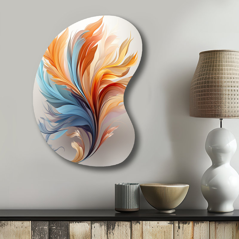 Liadan - forme de flèche en plumes - art mural métallique asymétrique, H 31 po x l 22 po