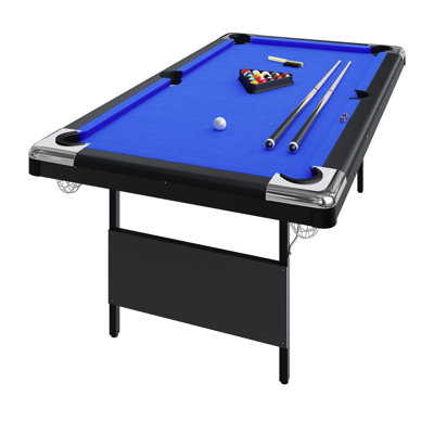 6FT Foldable Pool Table for Adults, Full Size Portable Billiards Table with Accessories, Includes Balls, 2 Cues, Chalk, Brush, Indoor Outdoor Use, Blue Felt Top