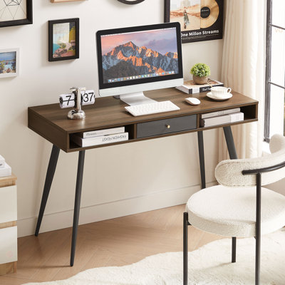 Mid Century Desk With USB Ports And Power Outlet, Modern Writing Study Desk With Drawers, Multifunctional Home Office Computer Desk by George Oliver