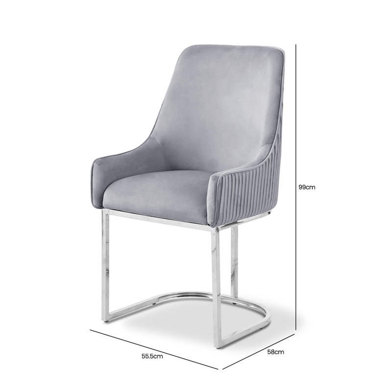 Aeriell 53.5cm H Velvet Upholstered Armchair, Grey, Chrome