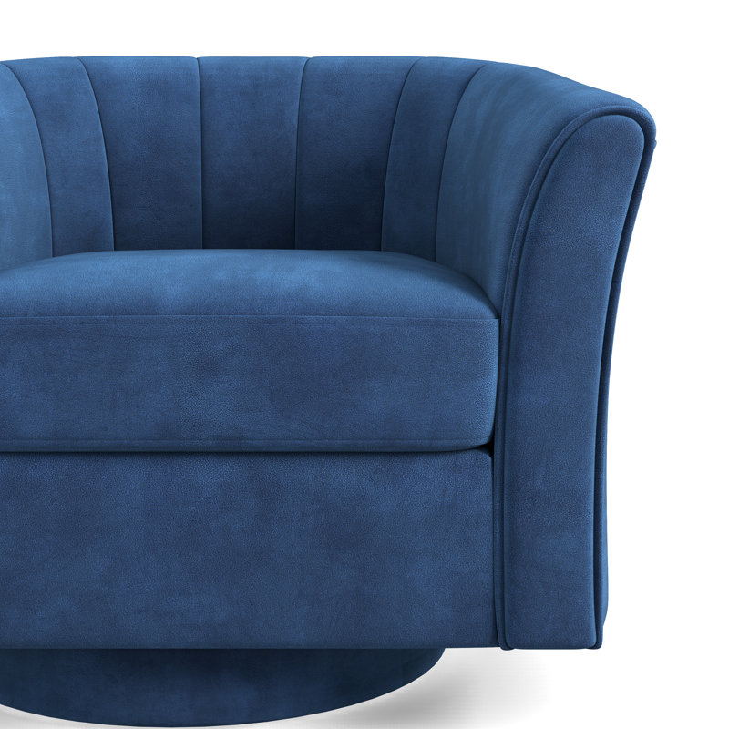  Torrence 27.4'' Upholstered Swivel Barrel Chair with Ottoman, Finn Navy, 26" H X 27.4" W X 25.6" D
