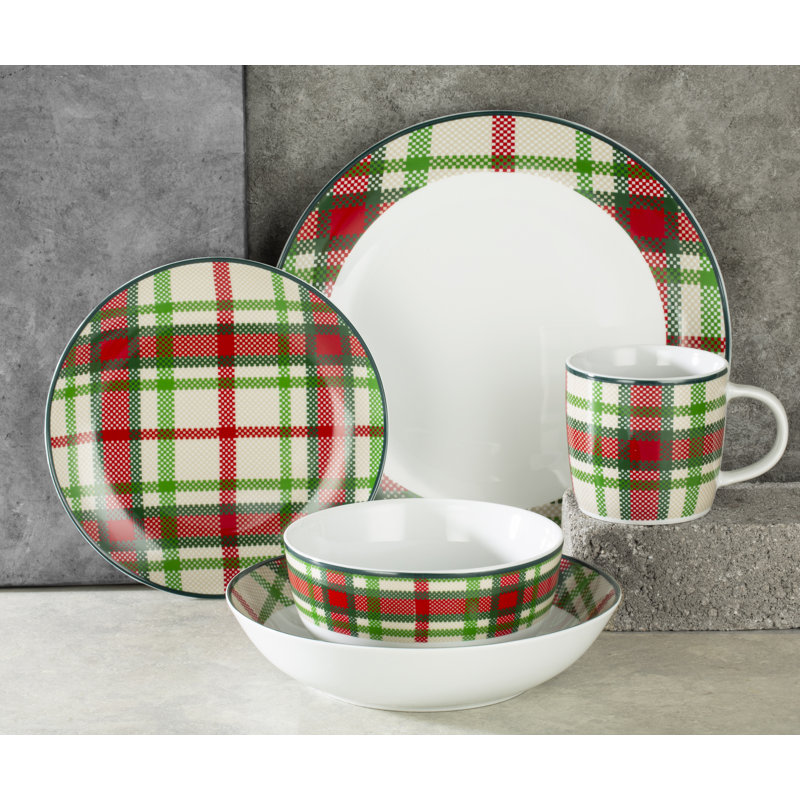 30PC GREEN TARTAN DINNER SET