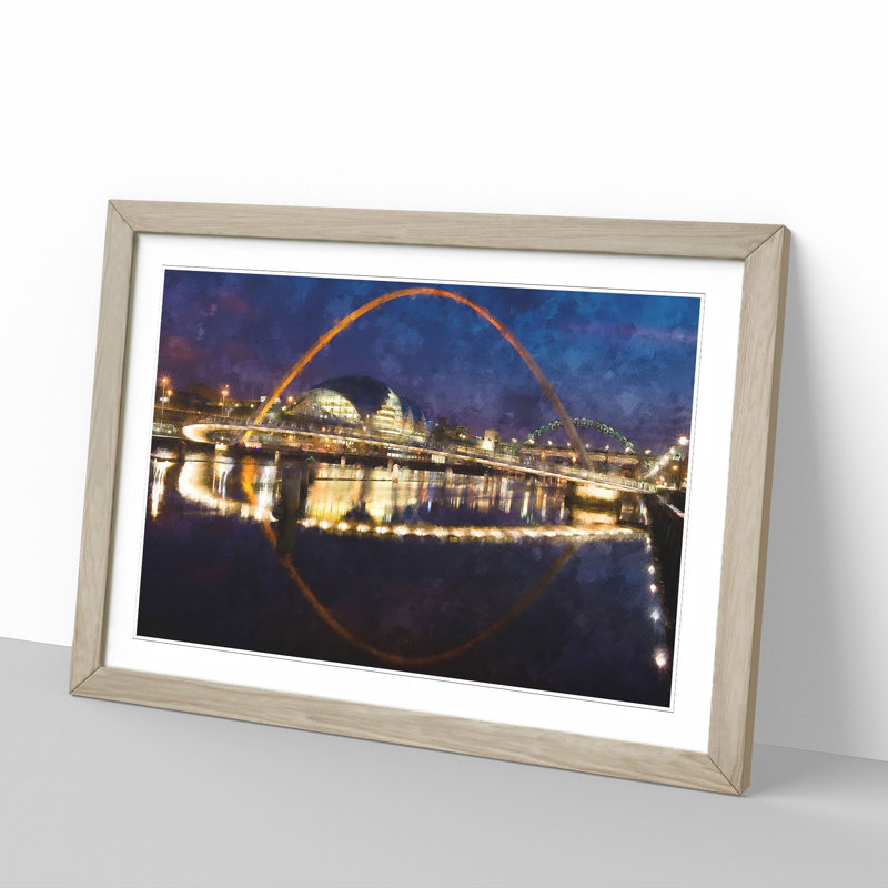 The Millennium Bridge in Newcastle - Picture Frame Graphic Art, Oak Framed, 48cm H x 65cm W x 2cm D