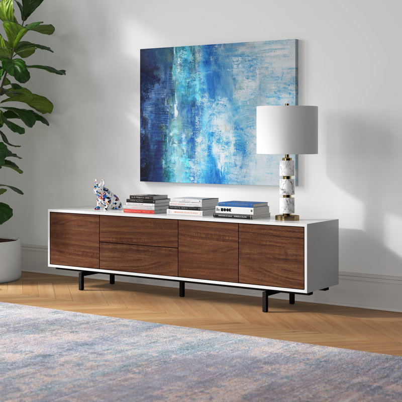 Arnfinnur Unfinished TV Stand, White/Walnut/Black