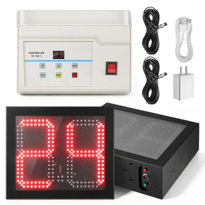 Wireless Basketball Game Timer with Remote Console, 100m Range, 0-99 Second Timer, 24 Second Shot Clock Alarm, Buzzer for School & Gym