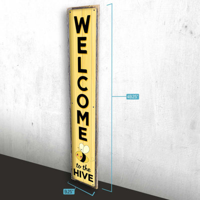 " Welcome To The Hive - Framed Sun-Protected Metal Porch Sign, Vertical Welcome Sign "