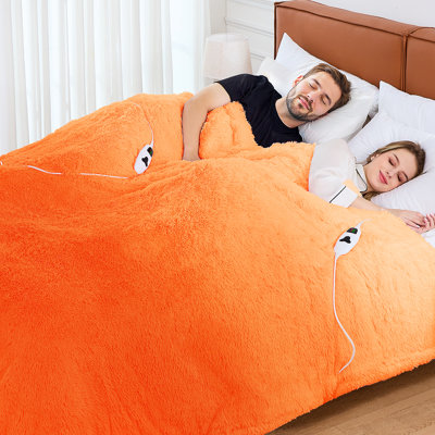 Heated Electric Plush Fleece Throw Blanket with Fuzzy Sherpa Back