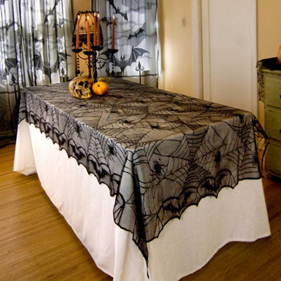 Halloween Decorations Halloween Lace Decoration Tablecloth Table Runner Black Cloth 95.9 Inch