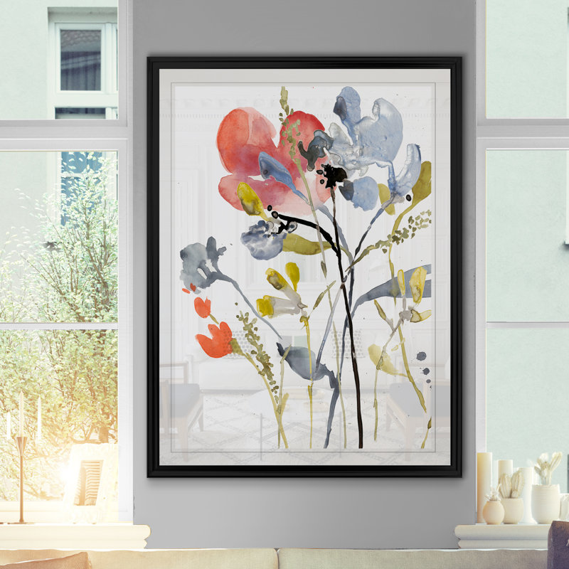 Flower Overlay I - Wrapped Canvas Print, 18.5" H x 24.5" W x 1.5" D, Black Framed