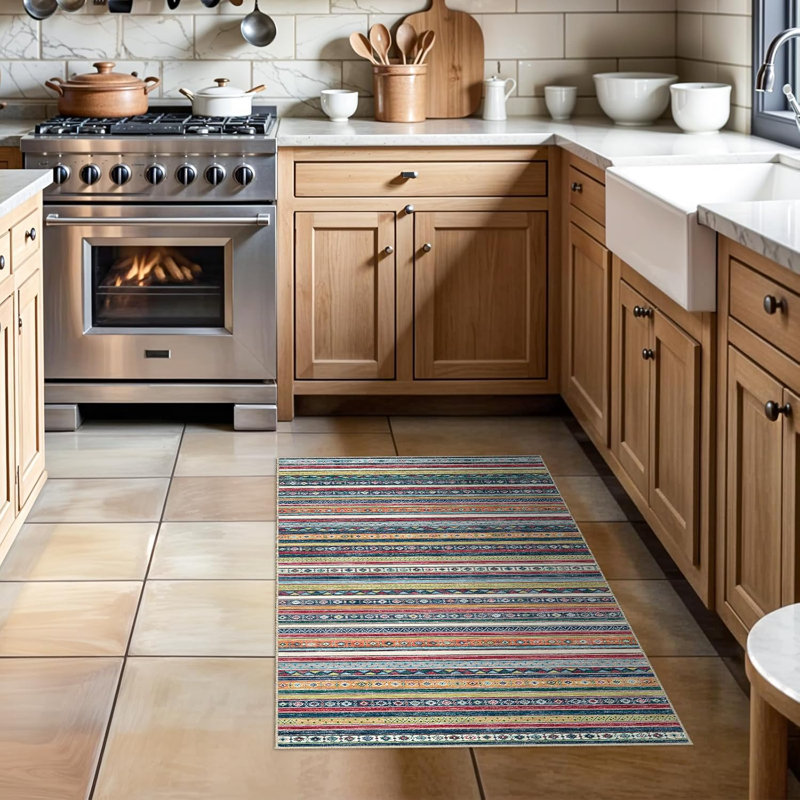 Tapis d'intérieur lavable et antidérapant à envers en caoutchouc antidérapant avec motif à rayures sud-ouest doux (multi)