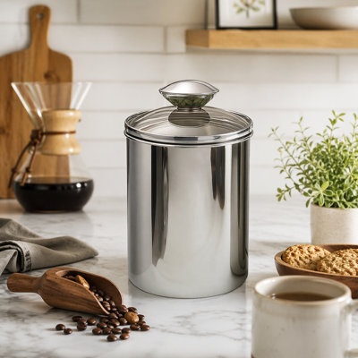 Stainless Steel Food Storage Container with Tempered Glass Lid For Kitchen Counter, Coffee, Tea, Nuts | Shiny Mirror Finish | 2 Qt