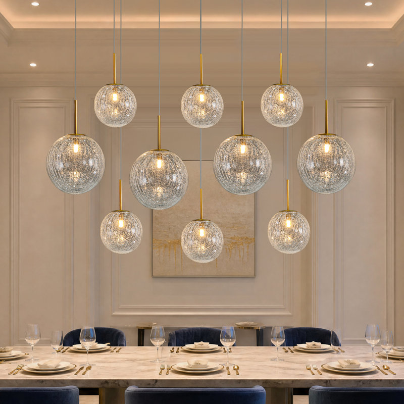Lustre rectangulaire 54 niveaux à 10 lumières 54,7 "avec globe en verre texturé