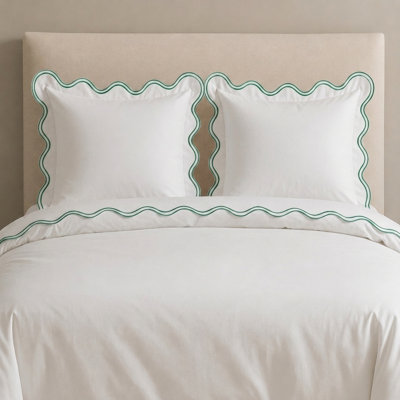 400TC Cotton Sateen Luxurious Double Scalloped Duvet Cover Set