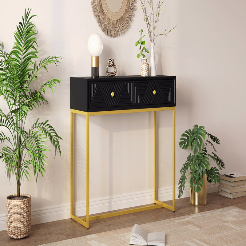 Console pour vestibule, console élégante et moderne avec rangement, console étroite avec deux tiroirs à rayures
