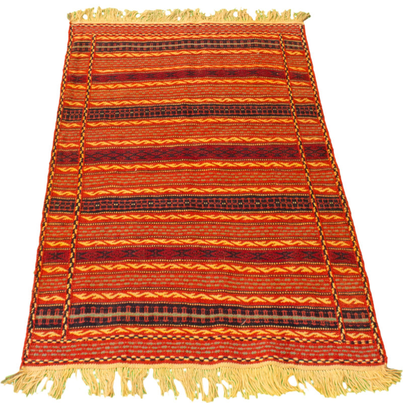 Tapis rouge / jaune en laine fabriqué à la main Kilim