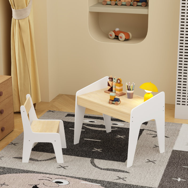 Table d'étude en bois pour enfants avec chaise, idéale pour les enfants de 2 à 8 ans
