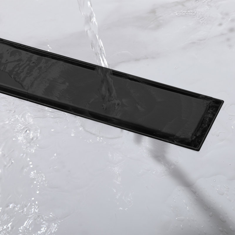 Drain de douche rectangulaire moderne en acier inoxydable 304 avec crépine et crochet de levage, Black, 24"