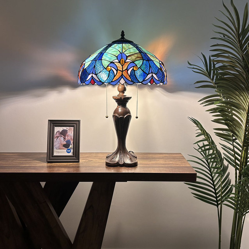 Lampe de table Simonson Tiffany Vitrail bleu vert inclus Ampoules DEL Lampe de liaison l 16 po x P 16 po x H 24 po