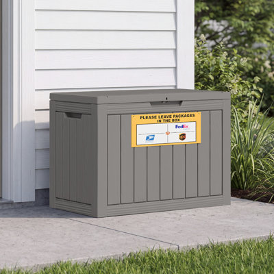 50 Gallon Outdoor Resin Parcel Drop Box – Lockable Delivery Chest with Sign for Porch