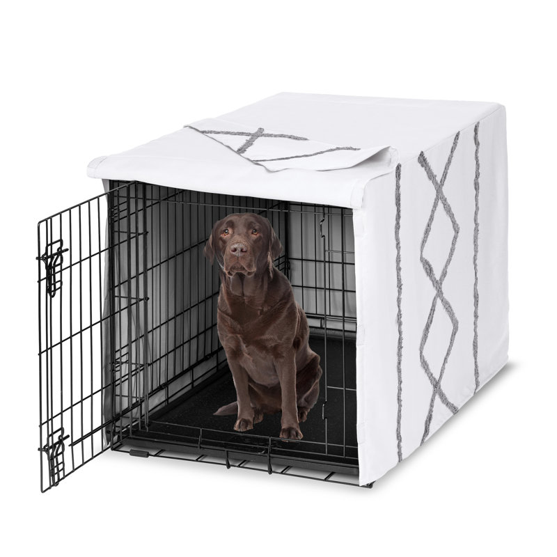 Housse pour cage de chien blanche et grise Boho Fringe par Sweet Jojo Designs, H 42 po x l 30 po x P 28,5 po