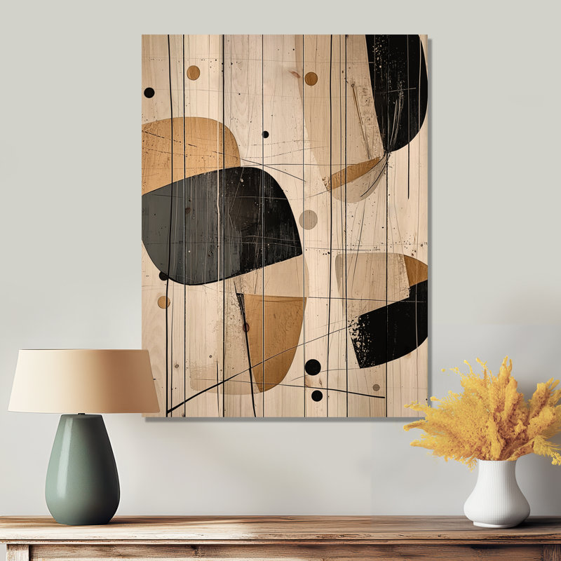 Formes minimalistes rayonnantes de géométrie - Art mural en bois de style Mid-Century sur bois de pin naturel