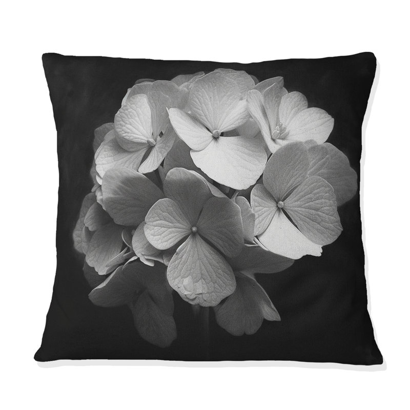 Coussin décoratif à imprimé floral gris et hortensias gris I