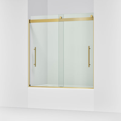 Porte de baignoire coulissante Levity Plus Less, 61-9 / 16 po H 56-5 / 8 - 59-5 / 8 po L, avec verre transparent de 3/8 po d'épaisseur