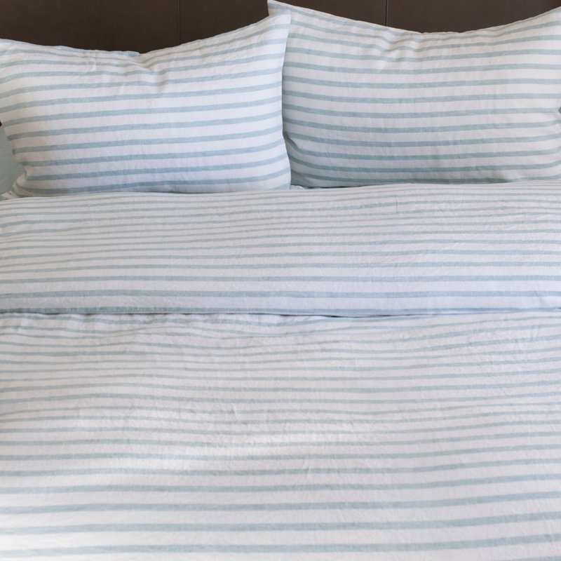 100% French Linen Duvet Cover & Sham Set, King Duvet Cover + 2 King Pillow Shams, Cream & Wave Stripe