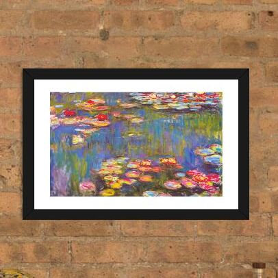 « Les Nymphéas, 1916 » par Claude Monet, reproduction sur papier, H 24 po x l 32 po, Papier dans un cadre photo, Noir