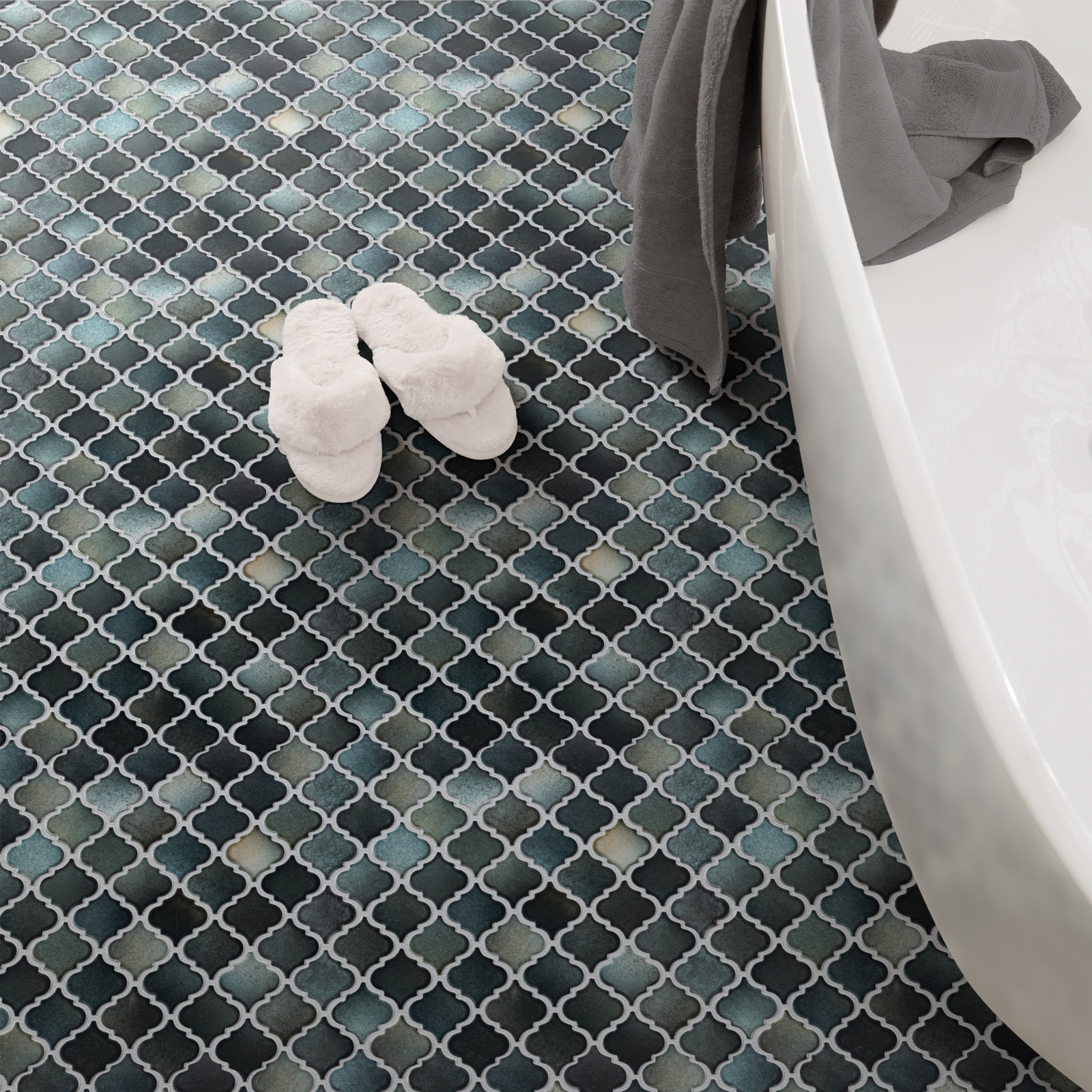 Hudson Penny Round Porcelain Mosaic Tile, Stormy Night