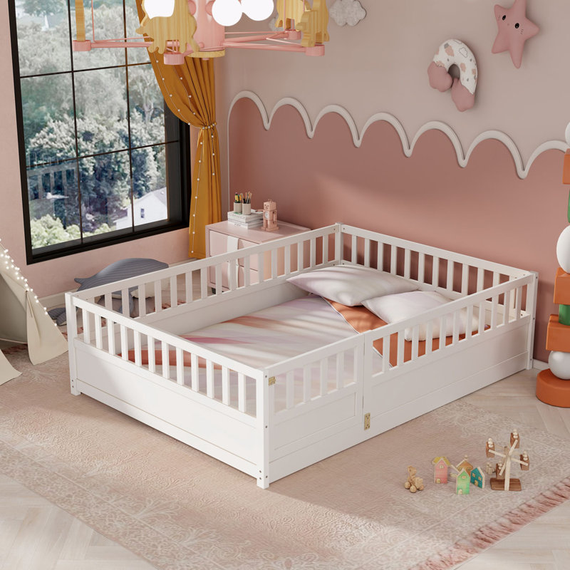 Etian Floor bed, integral construction with super high security barrier, door, children's floor bed frame, Montessori children's floor bed