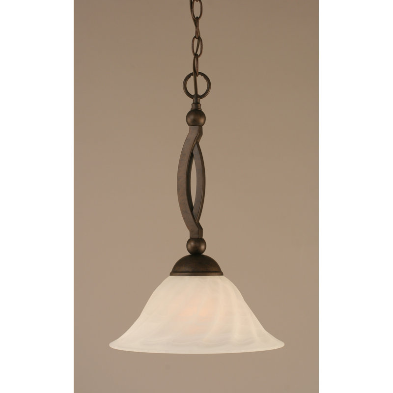 Bow Chain Hung Pendant Glass, Brushed Nickel, 18.75", Swirl Glass