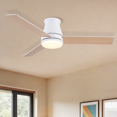 48 Inch Low Profile Ceiling Fan with Light, White Blades, Slim Flush Mount Design, Quiet Motor for Bedroom, Living Room & Small Spaces
