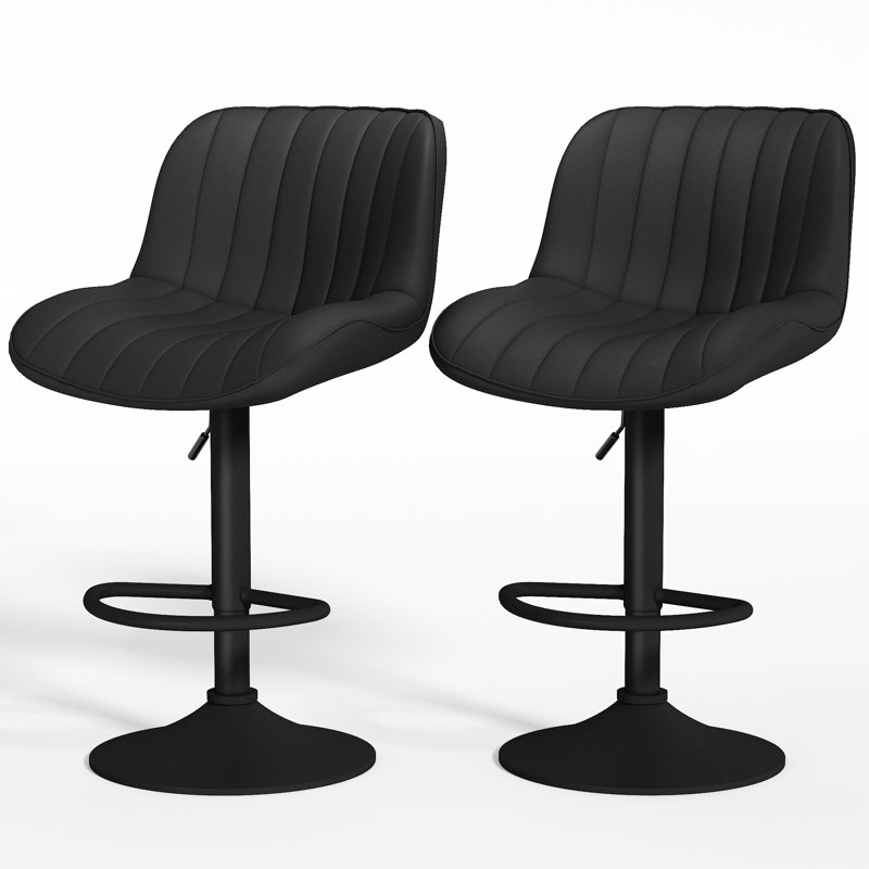 Modern Bar Stool Set Of 2, Adjustable  Upholstered Swivel Counter Stools, Counter Height Bar Stools With Back & Footrest For Kitchen Island