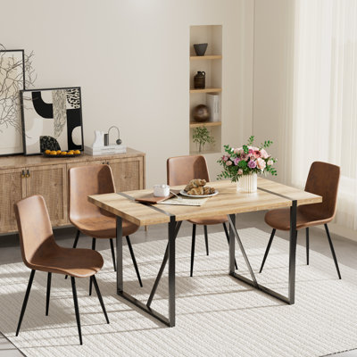 Rectangular Wood Top Double Pedestal Dining Set