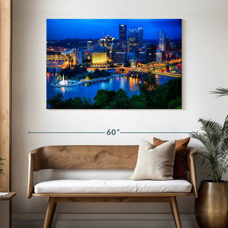 Sireci Pittsburgh Downtown Night Scenic View, 32" H x 48" W