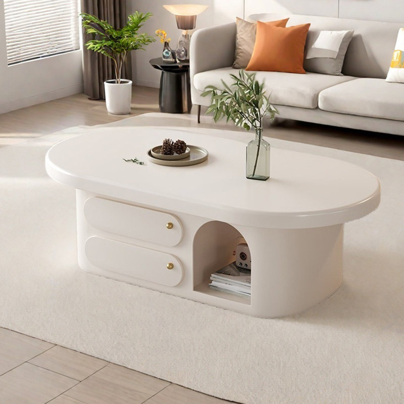 Table basse ovale de style crème, H 17,71 po x L 47,24 po x l 23,62 po