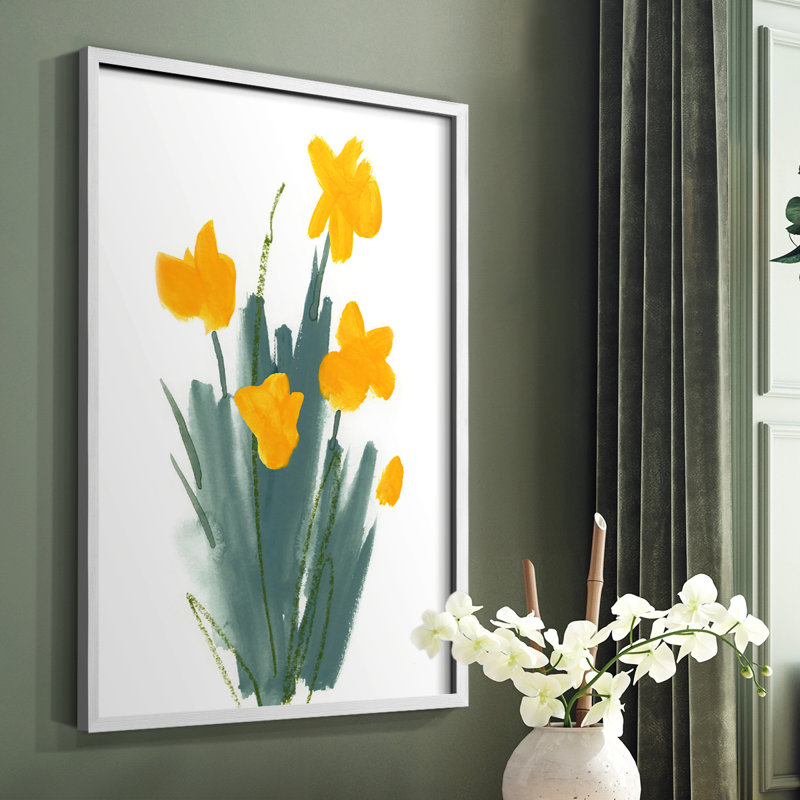 «Daffodil Bunch II», reproduction encadrée - bois massif, Blanc, H 20 po x l 16 po