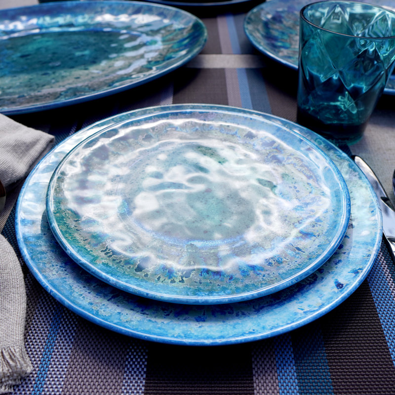 Radiance Teal 12-Piece Heavyweight Melamine Dinnerware Set