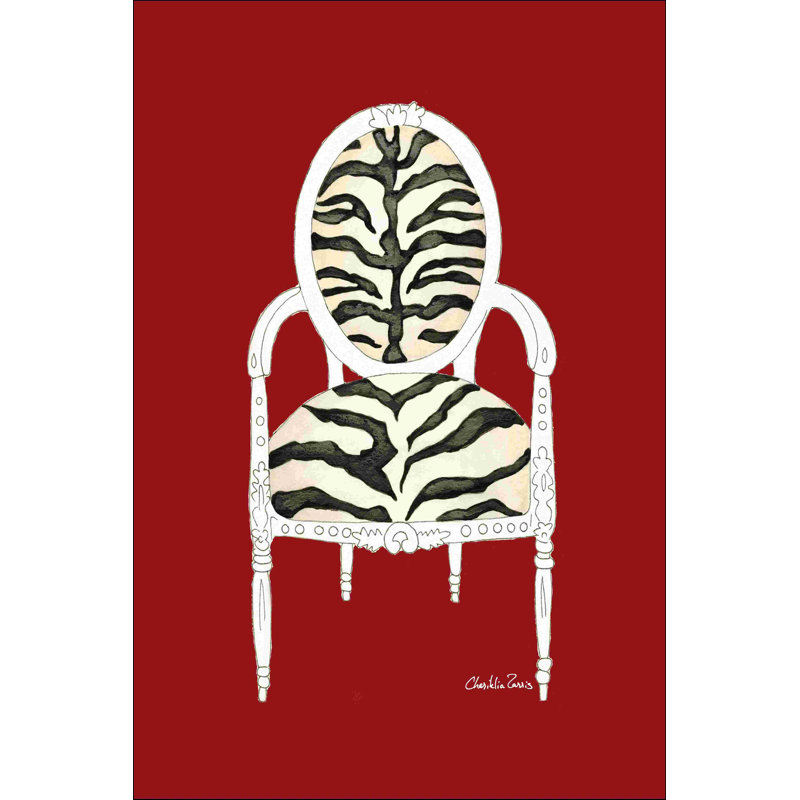 Chaise zébrée sur fond rouge, H 36 po x l 24 po