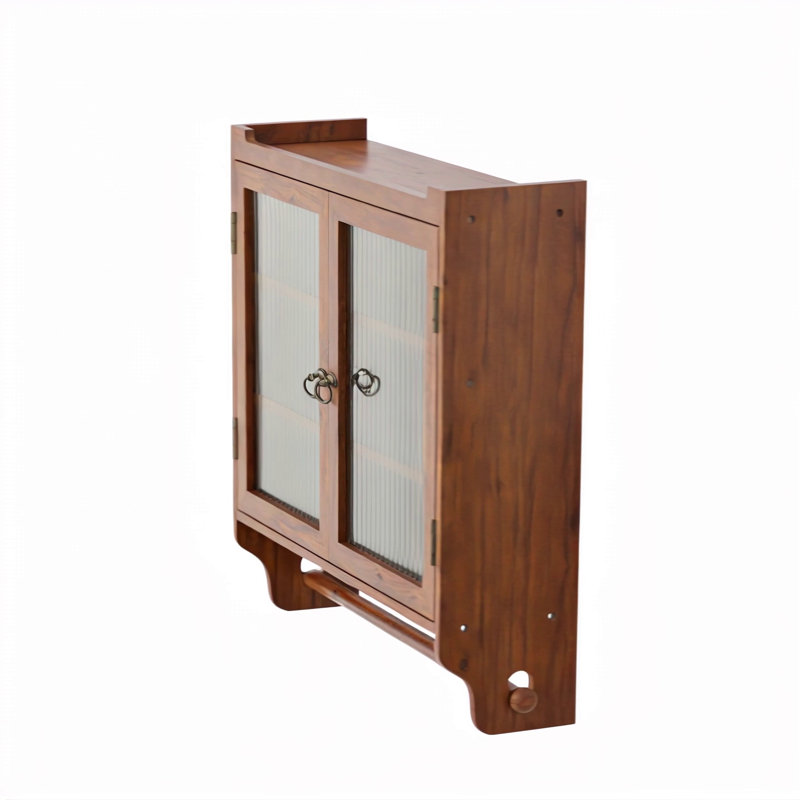 Armoire murale 24,8 po à deux portes avec trois niveaux de rangement et porte-serviettes, Brun