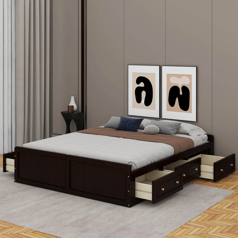Grand lit plateforme avec tiroirs, Espresso