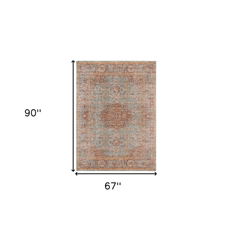 2' X 3' Sea Green Medallion Power Loom Area Rug With Fringe, Runner 2'7" x 8'