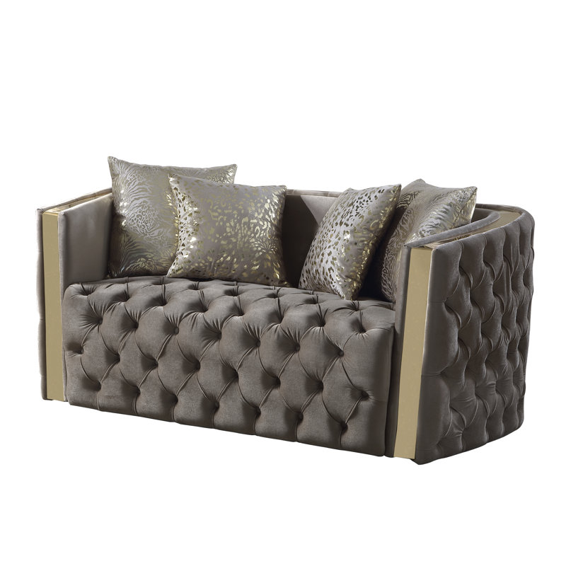 Doruk Velvet Button Tufted Loveseat, Taupe